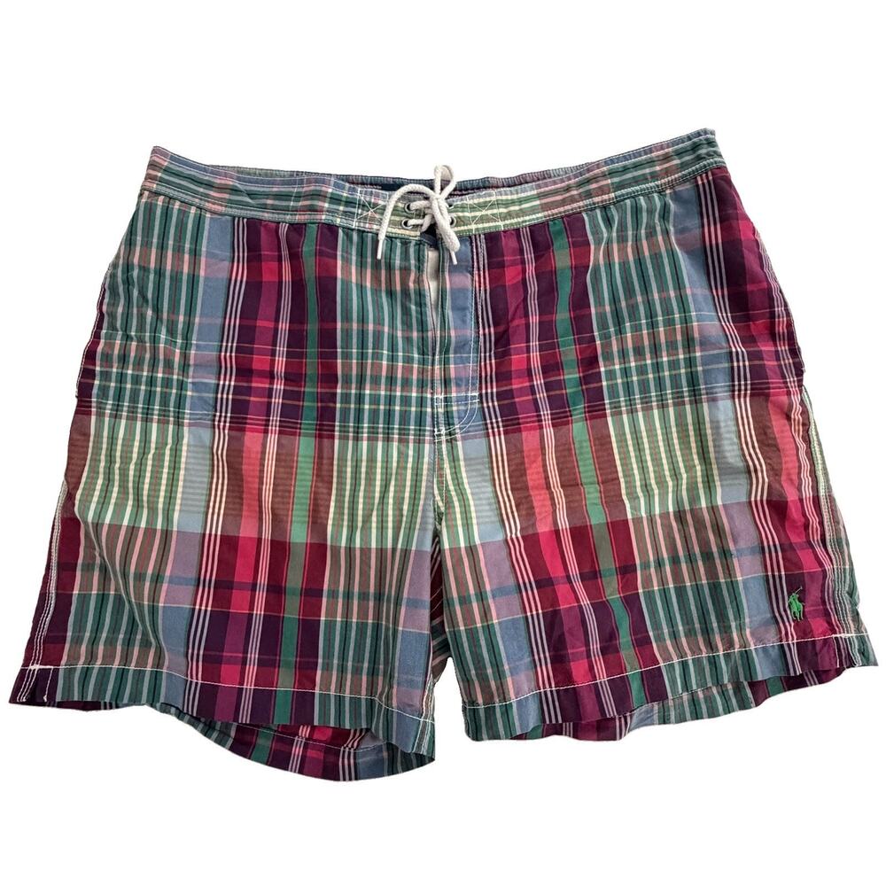 Polo by Ralph Lauren Madras Plaid Mesh Lined Swim Trunks Shorts XXL
